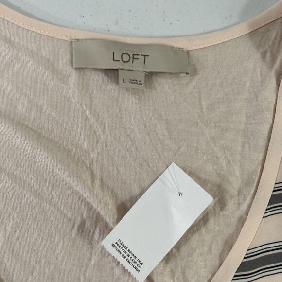 Loft Top Womens Large Beige Strip Mix Material Blouse‎ - Picture 5 of 7